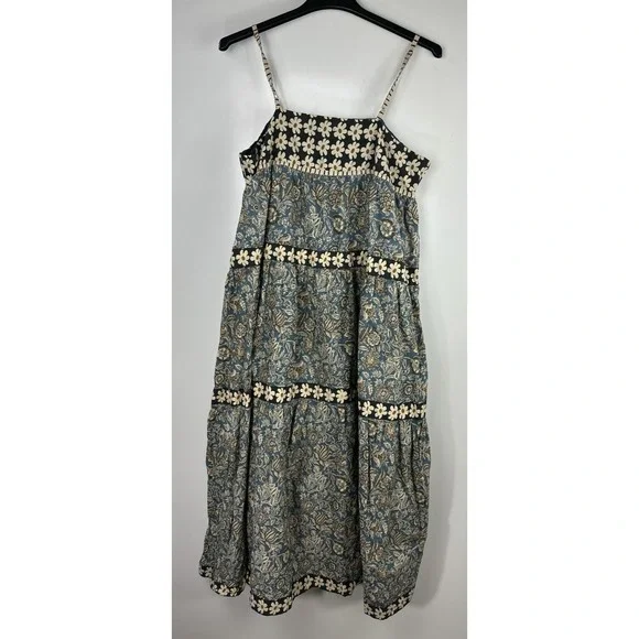 Natural Life Boho Floral Tiered Cotton Maxi Dress Button Front Midi Womens XL - Picture 8 of 14